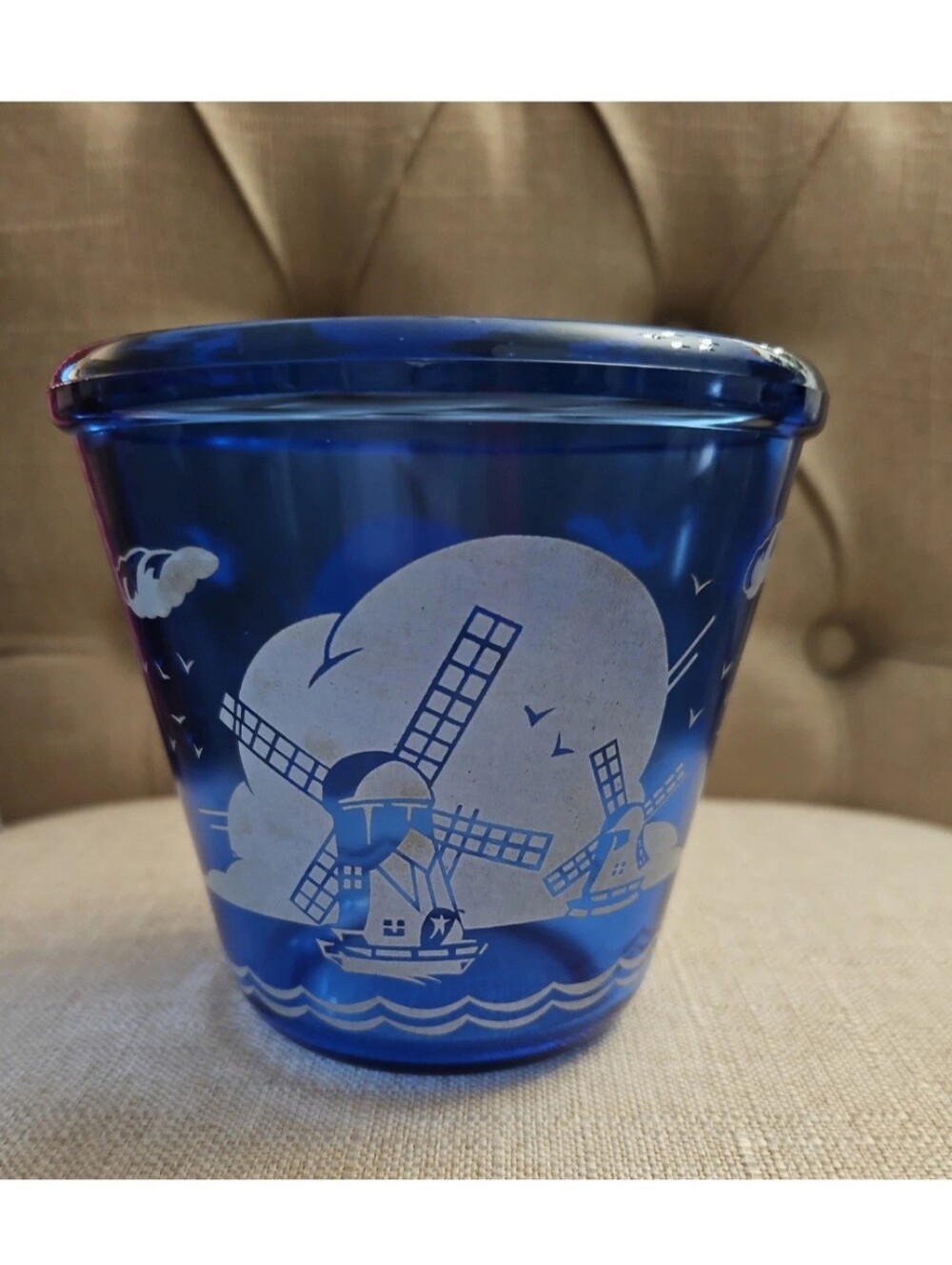 Vintage Hazel Atlas Cobalt Blue Glass Cup/Bowl, Windmills